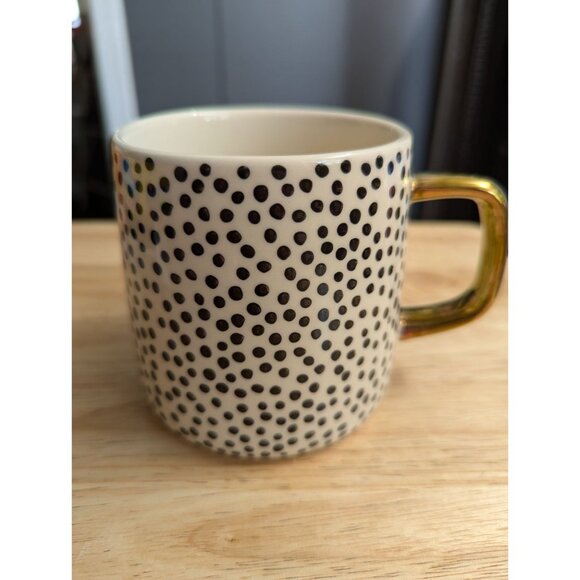 Thyme & Table cream white mug black dots metallic gold handle 4 inch - Picture 3 of 7